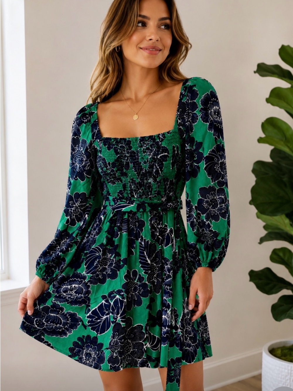 ✨ NWT Caroline Constas Kelly Green Floral Smocked Mini Dress | XS